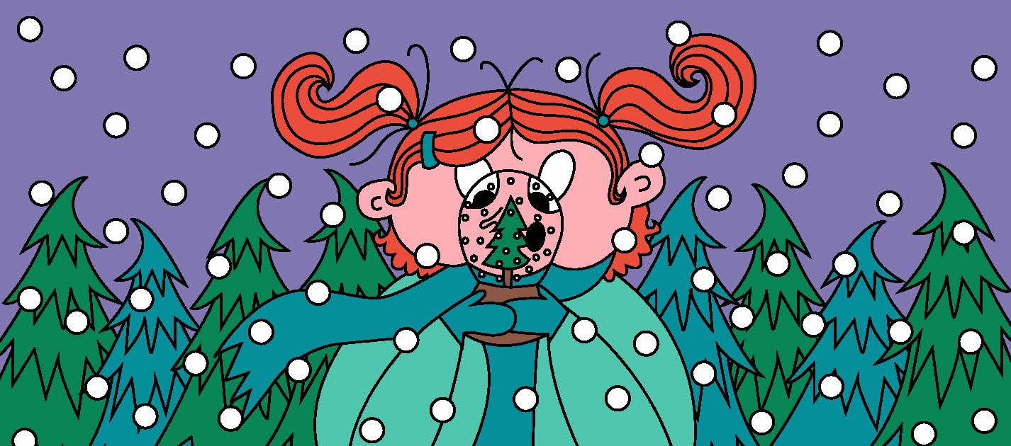 Weihnachtstassenmotiv-illustration-Maädchen mit Schneekugel